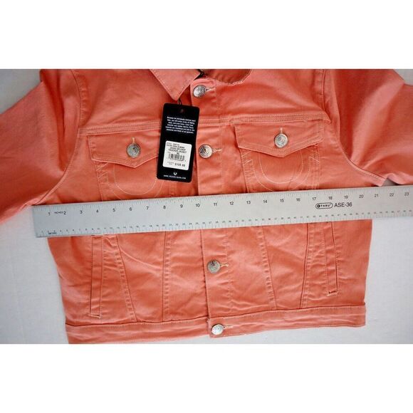 True Religion 208176 Women's Sz XL Coral Jesse Denim Cropped Trucker Jacket - Picture 12 of 14